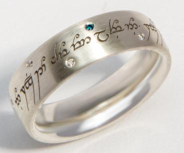 Elbenring lasergraviert Silber mit Brillianten besetzt (Heavy Variante)